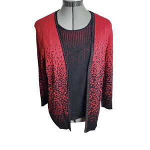 Alfred Dunner Womens Red Black Ombre Leopard Metallic Sweater Size M NWT
